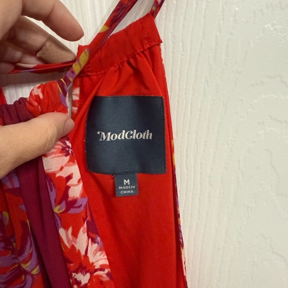 ModCloth Illuminated Elegance Chiffon Pink Orange Floral Printed Maxi Dress M - Picture 4 of 6